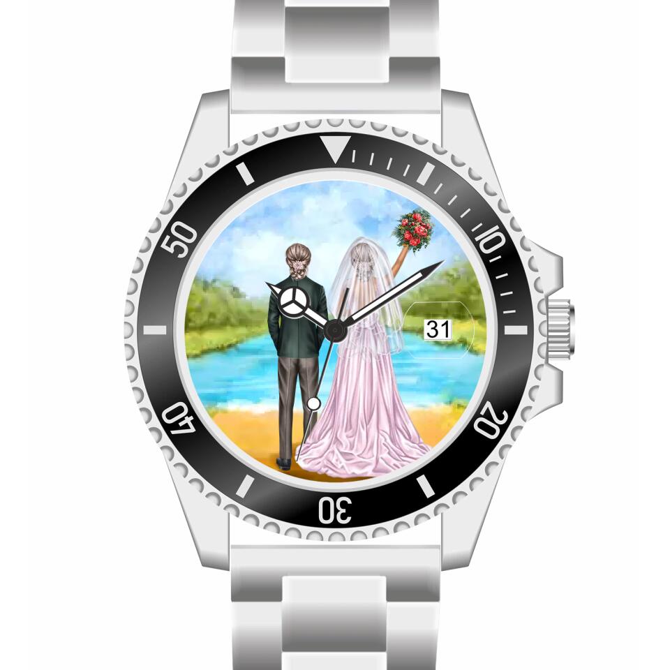Braut & Braut mit Anzug | Personalisierte Armbanduhr (Unterschiedliche Uhr-Modelle wählbar!)
