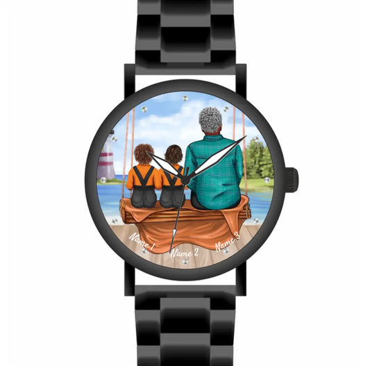 Opa mit Enkeln | Personalisierte Armbanduhr (Unterschiedliche Uhr-Modelle wählbar!)