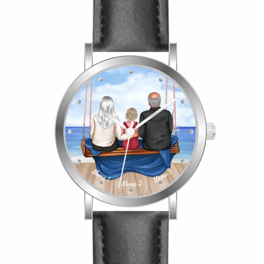 Oma & Opa mit Enkel auf Schaukel | Personalisierte Armbanduhr (Unterschiedliche Uhr-Modelle wählbar!)