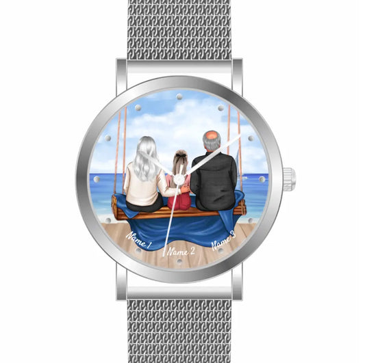 Oma & Opa mit Enkelin auf Schaukel | Personalisierte Armbanduhr (Unterschiedliche Uhr-Modelle wählbar!)
