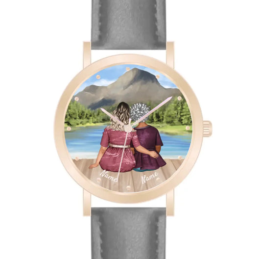 mama mit Tochter (Curvy) | Personalisierte Armbanduhr (Unterschiedliche Uhr-Modelle wählbar!)