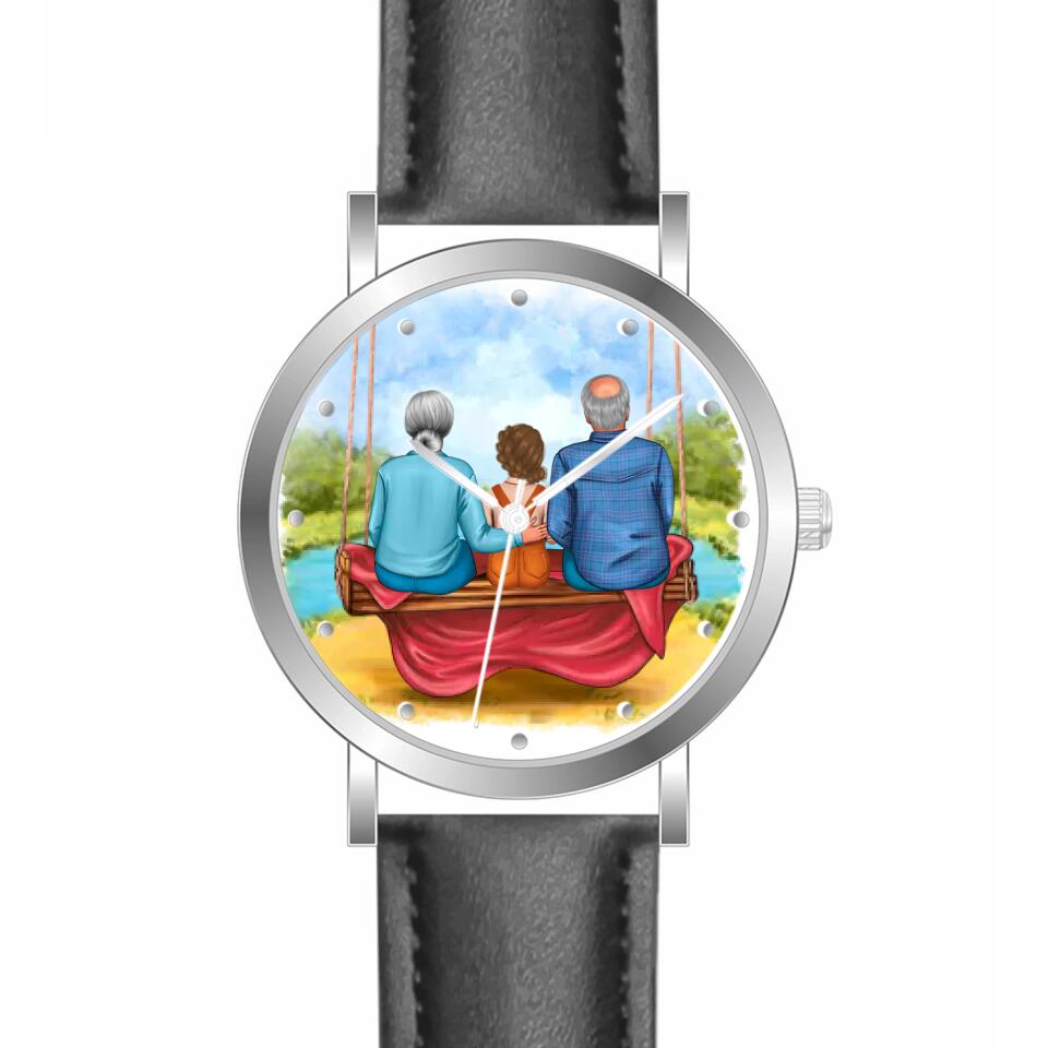 Oma & Opa mit Enkel auf Schaukel | Personalisierte Armbanduhr (Unterschiedliche Uhr-Modelle wählbar!)