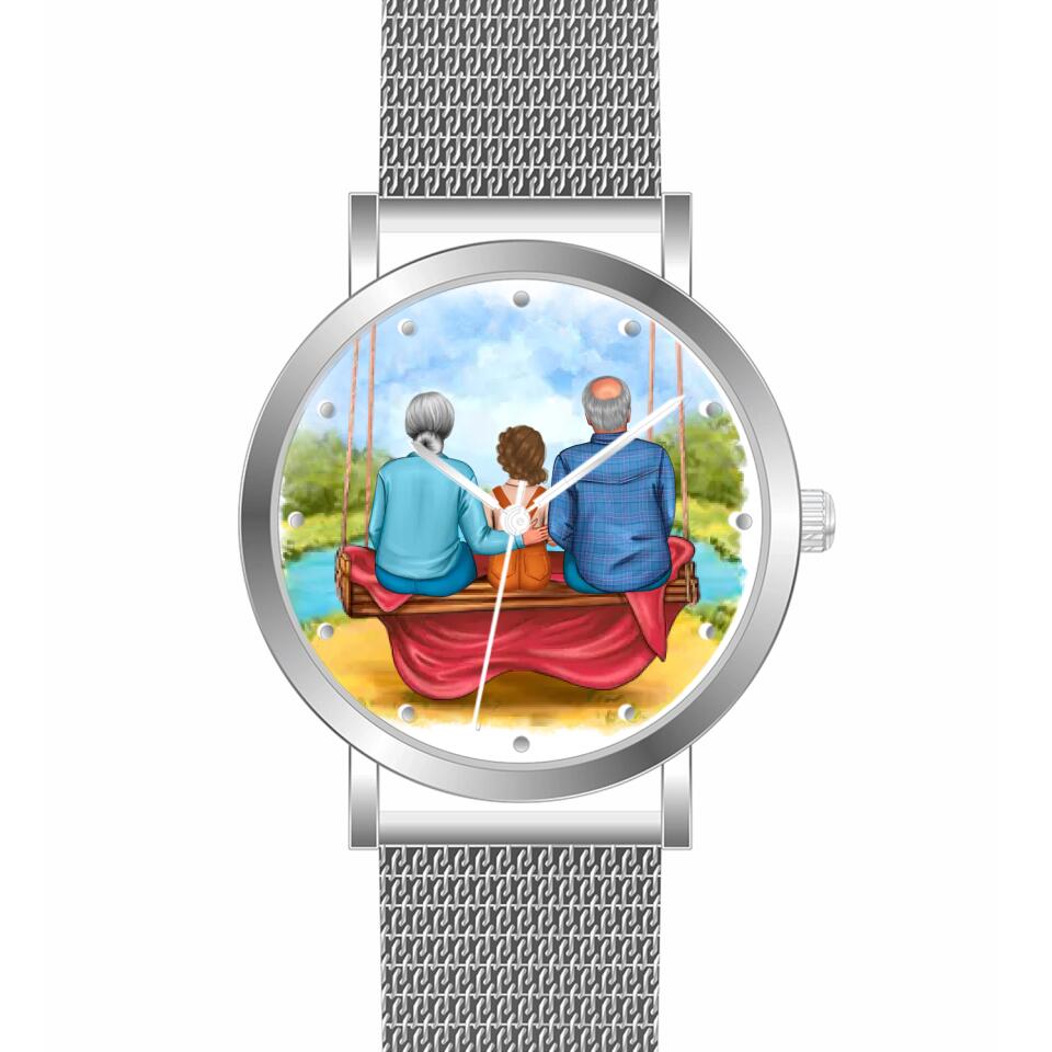 Oma & Opa mit Enkel auf Schaukel | Personalisierte Armbanduhr (Unterschiedliche Uhr-Modelle wählbar!)