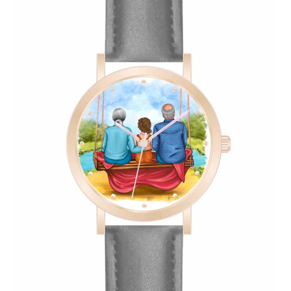 Oma & Opa mit Enkel auf Schaukel | Personalisierte Armbanduhr (Unterschiedliche Uhr-Modelle wählbar!)
