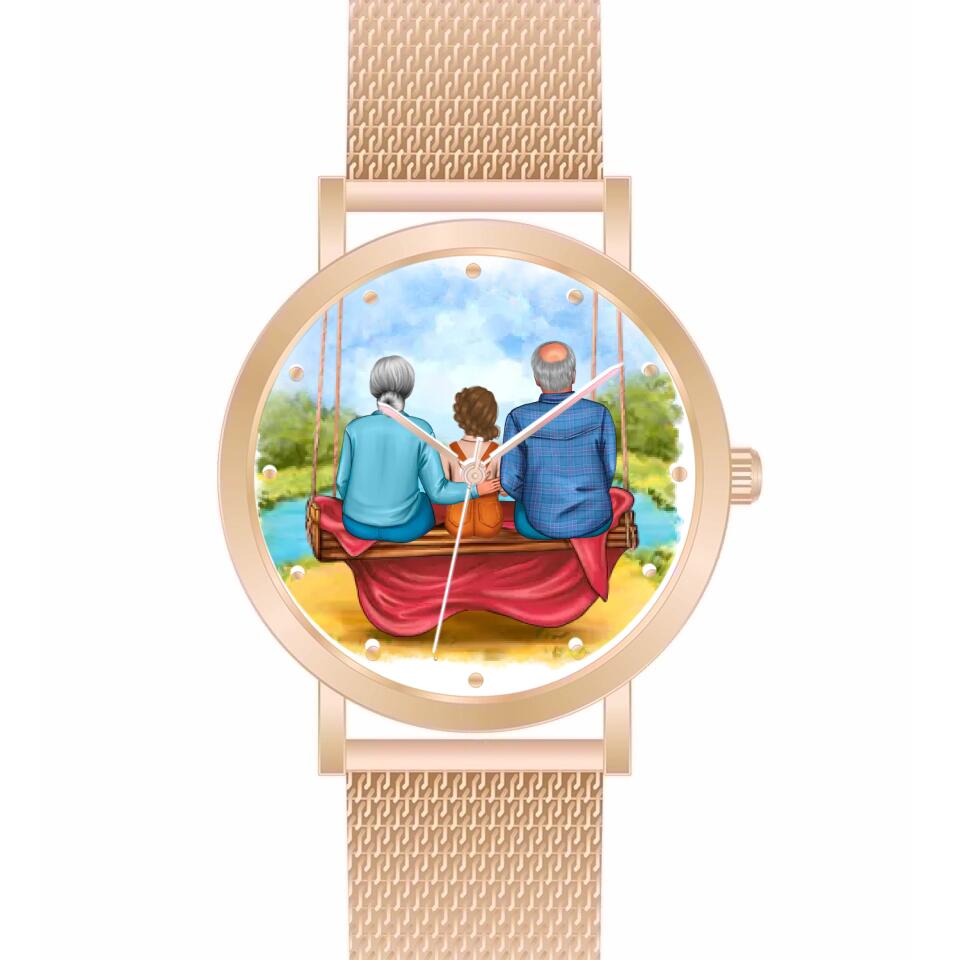 Oma & Opa mit Enkel auf Schaukel | Personalisierte Armbanduhr (Unterschiedliche Uhr-Modelle wählbar!)