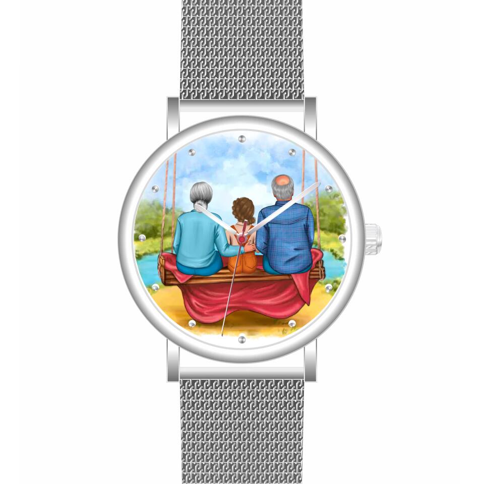 Oma & Opa mit Enkel auf Schaukel | Personalisierte Armbanduhr (Unterschiedliche Uhr-Modelle wählbar!)