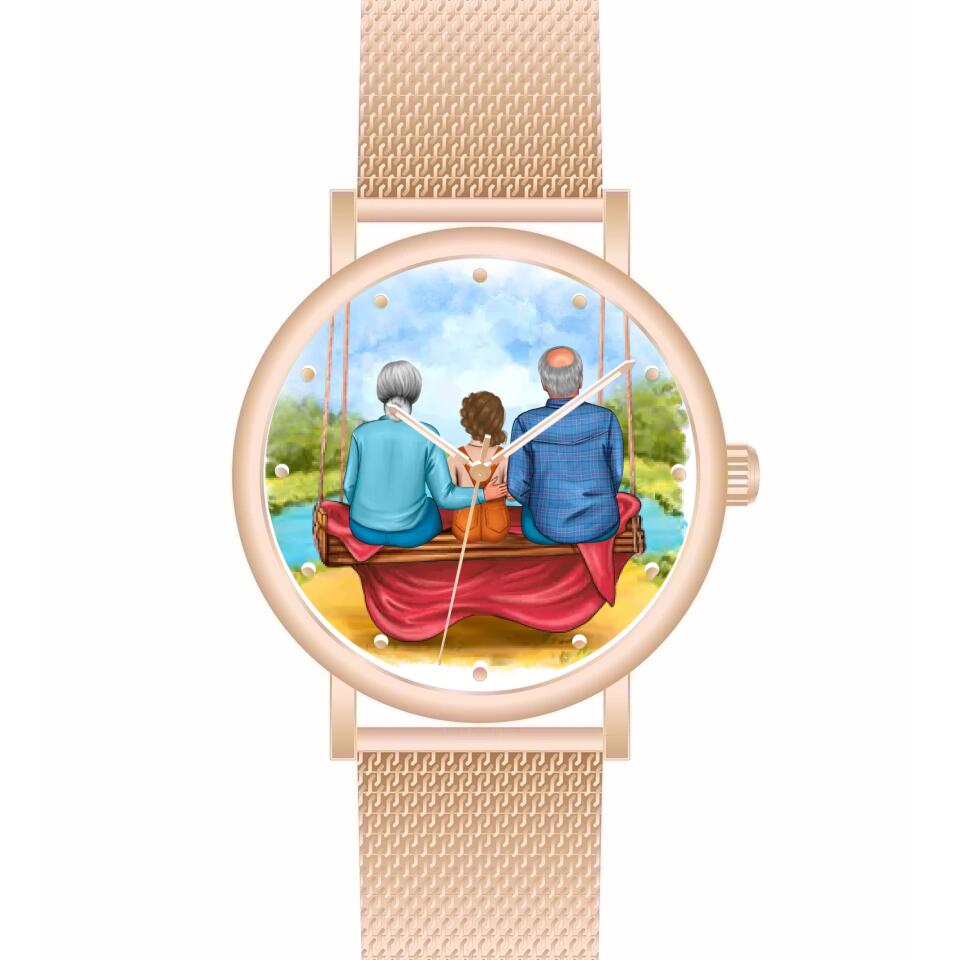 Oma & Opa mit Enkel auf Schaukel | Personalisierte Armbanduhr (Unterschiedliche Uhr-Modelle wählbar!)