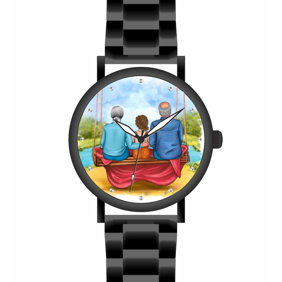Oma & Opa mit Enkel auf Schaukel | Personalisierte Armbanduhr (Unterschiedliche Uhr-Modelle wählbar!)