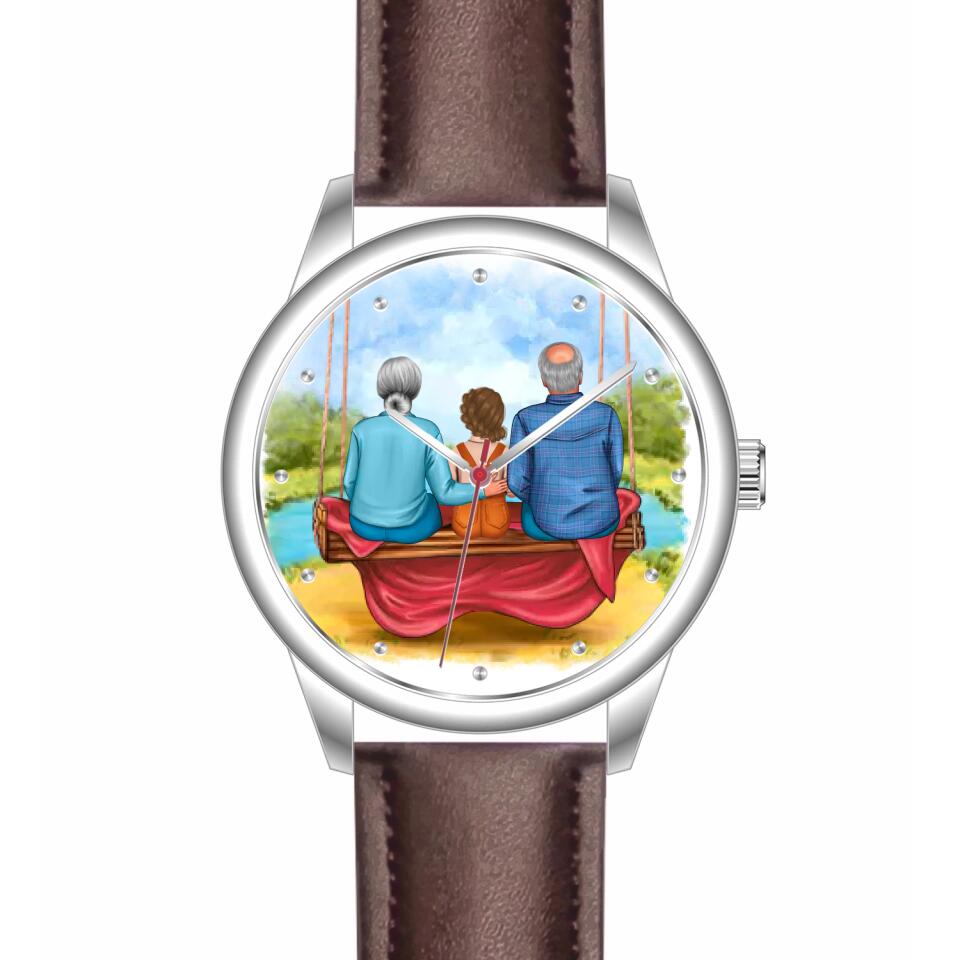 Oma & Opa mit Enkel auf Schaukel | Personalisierte Armbanduhr (Unterschiedliche Uhr-Modelle wählbar!)