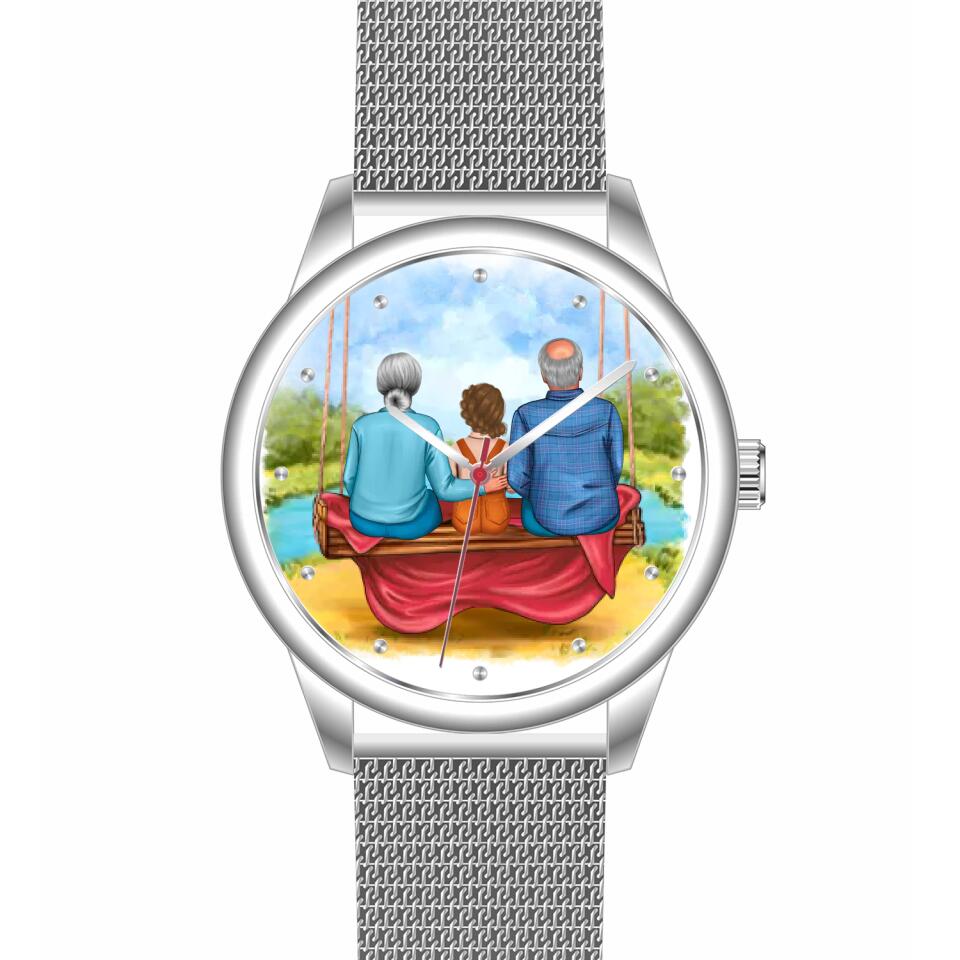 Oma & Opa mit Enkel auf Schaukel | Personalisierte Armbanduhr (Unterschiedliche Uhr-Modelle wählbar!)