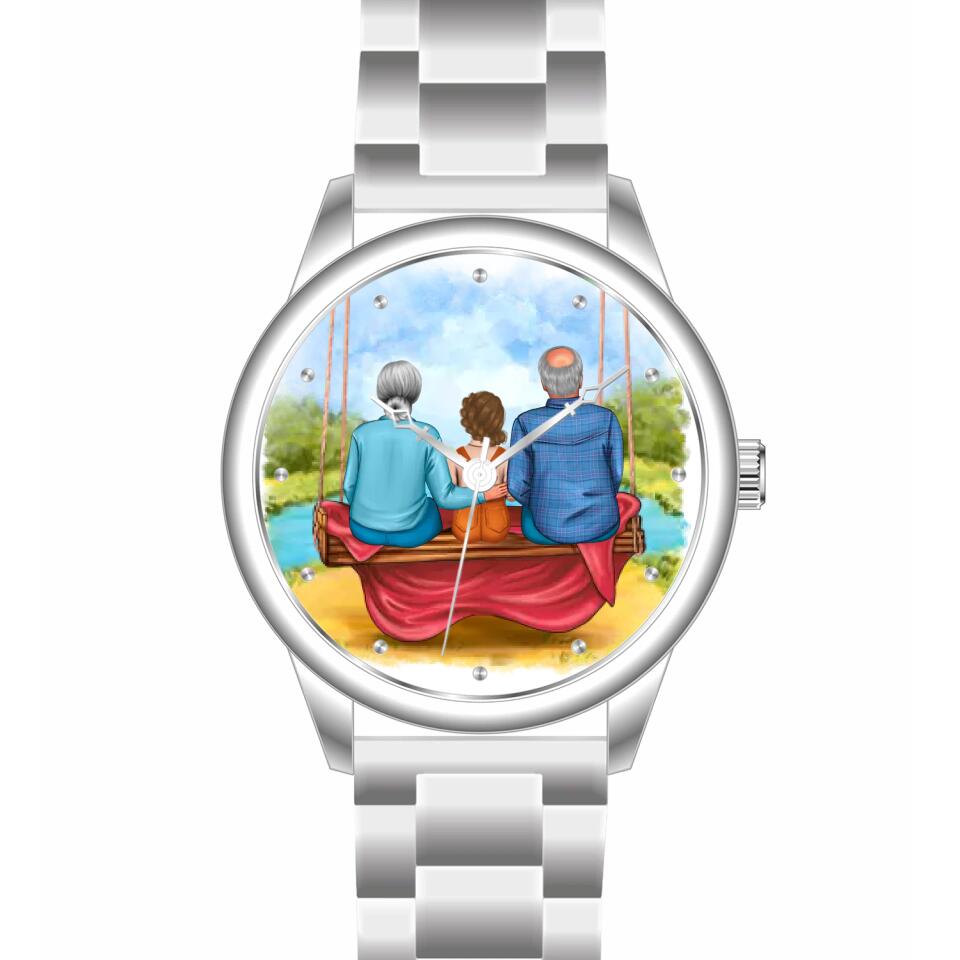 Oma & Opa mit Enkel auf Schaukel | Personalisierte Armbanduhr (Unterschiedliche Uhr-Modelle wählbar!)