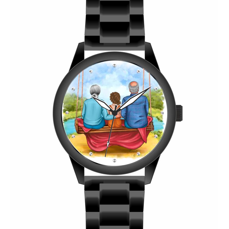 Oma & Opa mit Enkel auf Schaukel | Personalisierte Armbanduhr (Unterschiedliche Uhr-Modelle wählbar!)