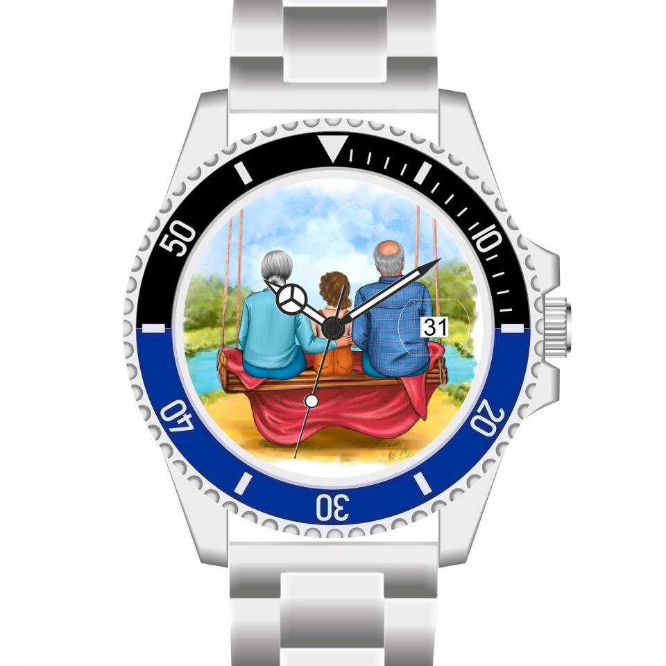 Oma & Opa mit Enkel auf Schaukel | Personalisierte Armbanduhr (Unterschiedliche Uhr-Modelle wählbar!)