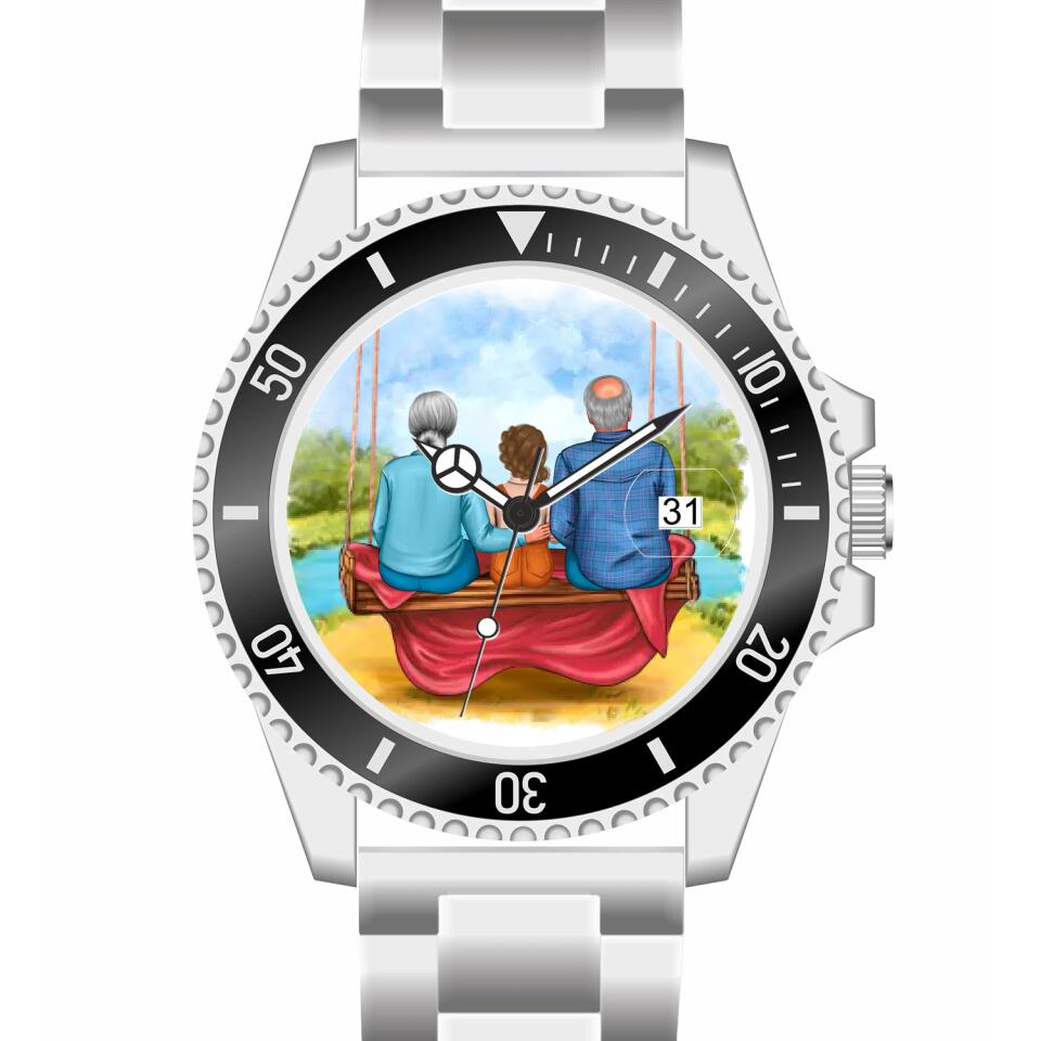 Oma & Opa mit Enkel auf Schaukel | Personalisierte Armbanduhr (Unterschiedliche Uhr-Modelle wählbar!)