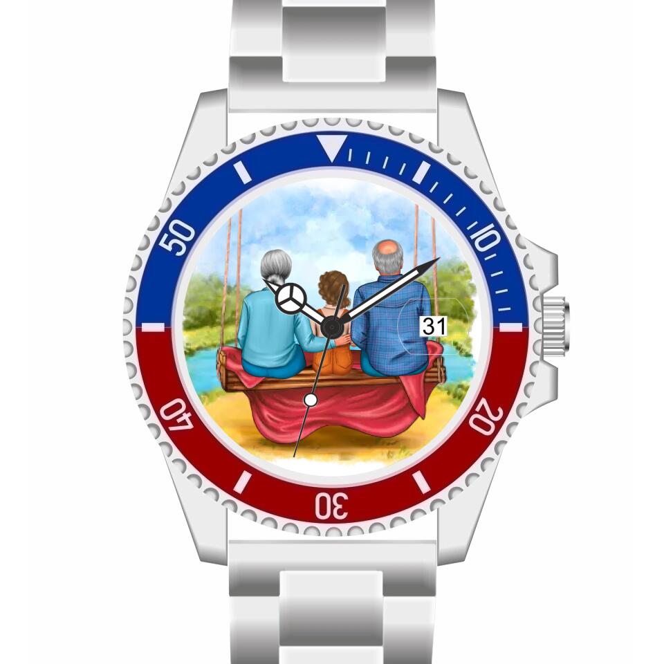 Oma & Opa mit Enkel auf Schaukel | Personalisierte Armbanduhr (Unterschiedliche Uhr-Modelle wählbar!)