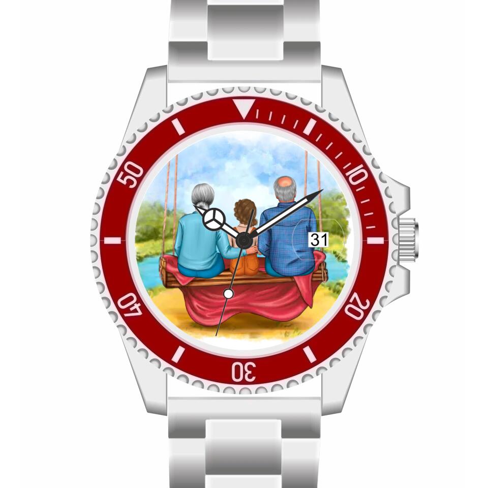 Oma & Opa mit Enkel auf Schaukel | Personalisierte Armbanduhr (Unterschiedliche Uhr-Modelle wählbar!)