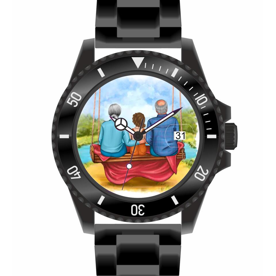 Oma & Opa mit Enkel auf Schaukel | Personalisierte Armbanduhr (Unterschiedliche Uhr-Modelle wählbar!)