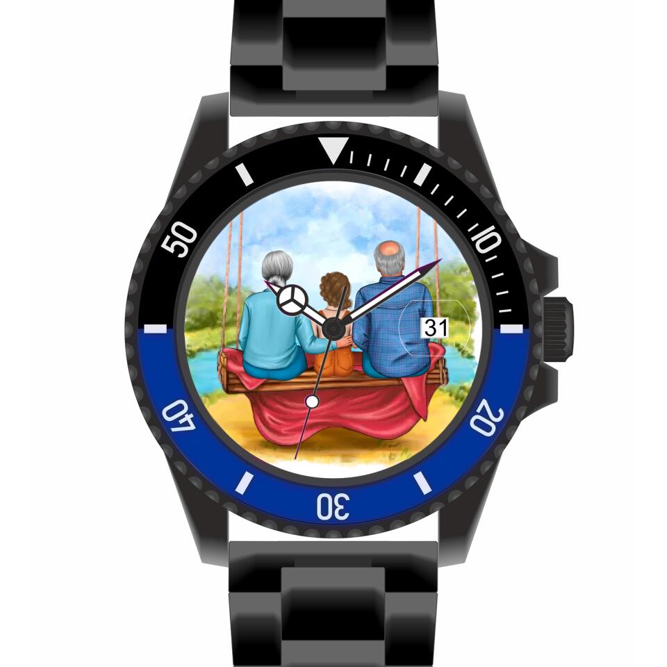 Oma & Opa mit Enkel auf Schaukel | Personalisierte Armbanduhr (Unterschiedliche Uhr-Modelle wählbar!)