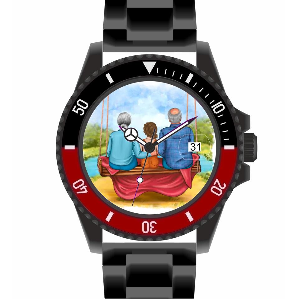 Oma & Opa mit Enkel auf Schaukel | Personalisierte Armbanduhr (Unterschiedliche Uhr-Modelle wählbar!)