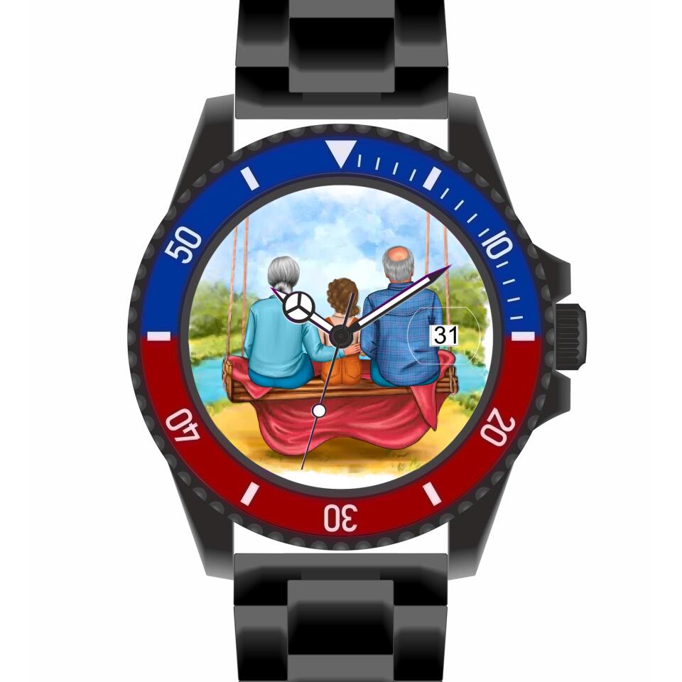 Oma & Opa mit Enkel auf Schaukel | Personalisierte Armbanduhr (Unterschiedliche Uhr-Modelle wählbar!)