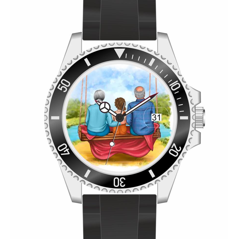 Oma & Opa mit Enkel auf Schaukel | Personalisierte Armbanduhr (Unterschiedliche Uhr-Modelle wählbar!)
