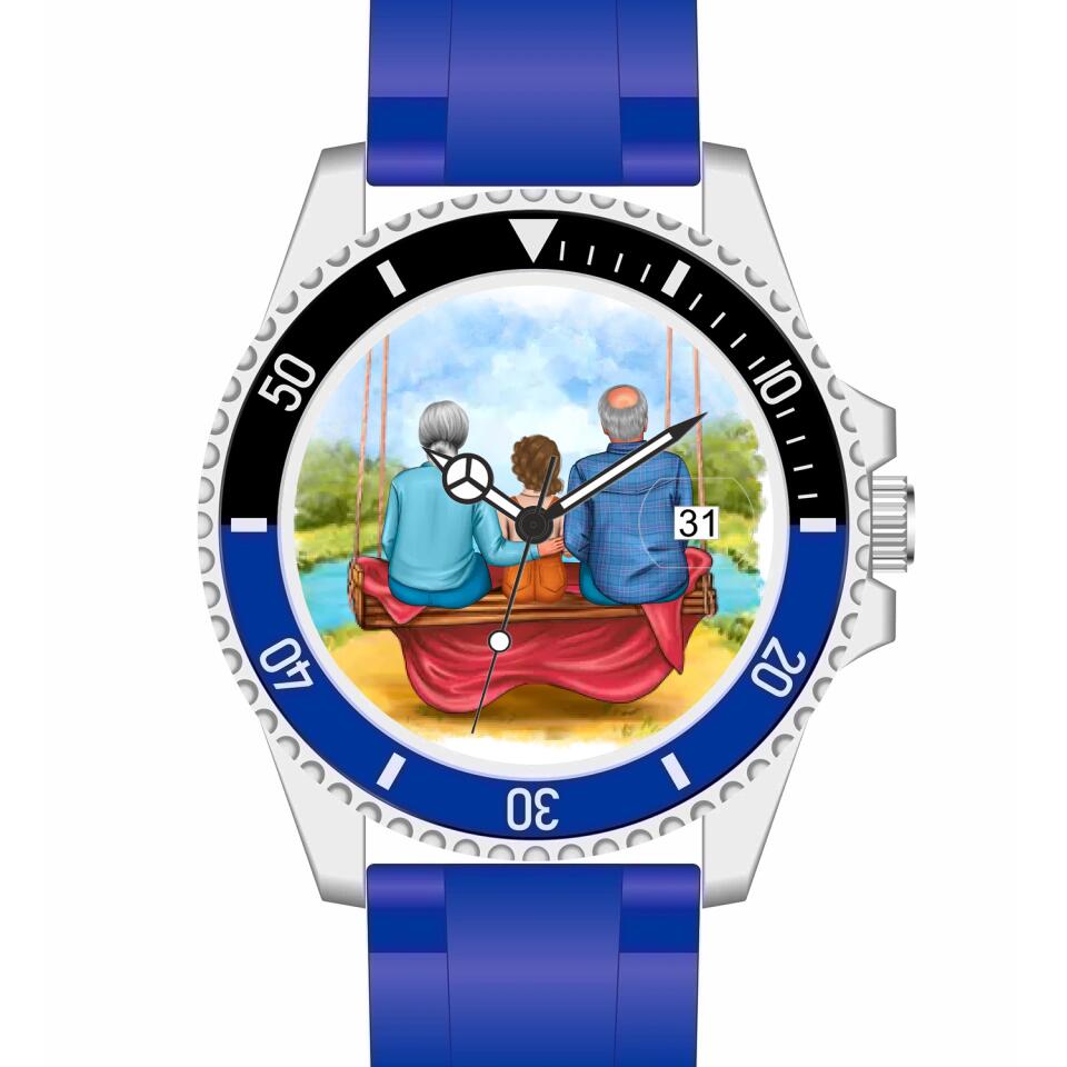 Oma & Opa mit Enkel auf Schaukel | Personalisierte Armbanduhr (Unterschiedliche Uhr-Modelle wählbar!)