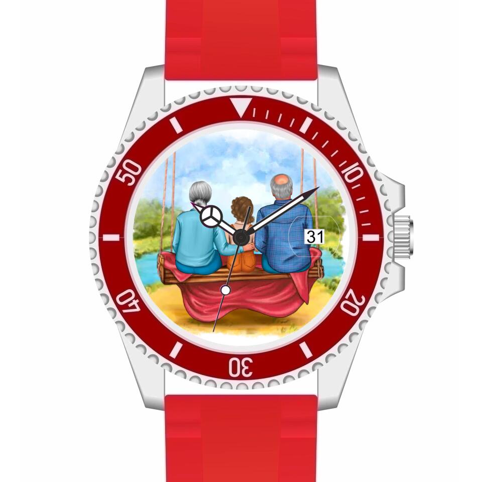 Oma & Opa mit Enkel auf Schaukel | Personalisierte Armbanduhr (Unterschiedliche Uhr-Modelle wählbar!)