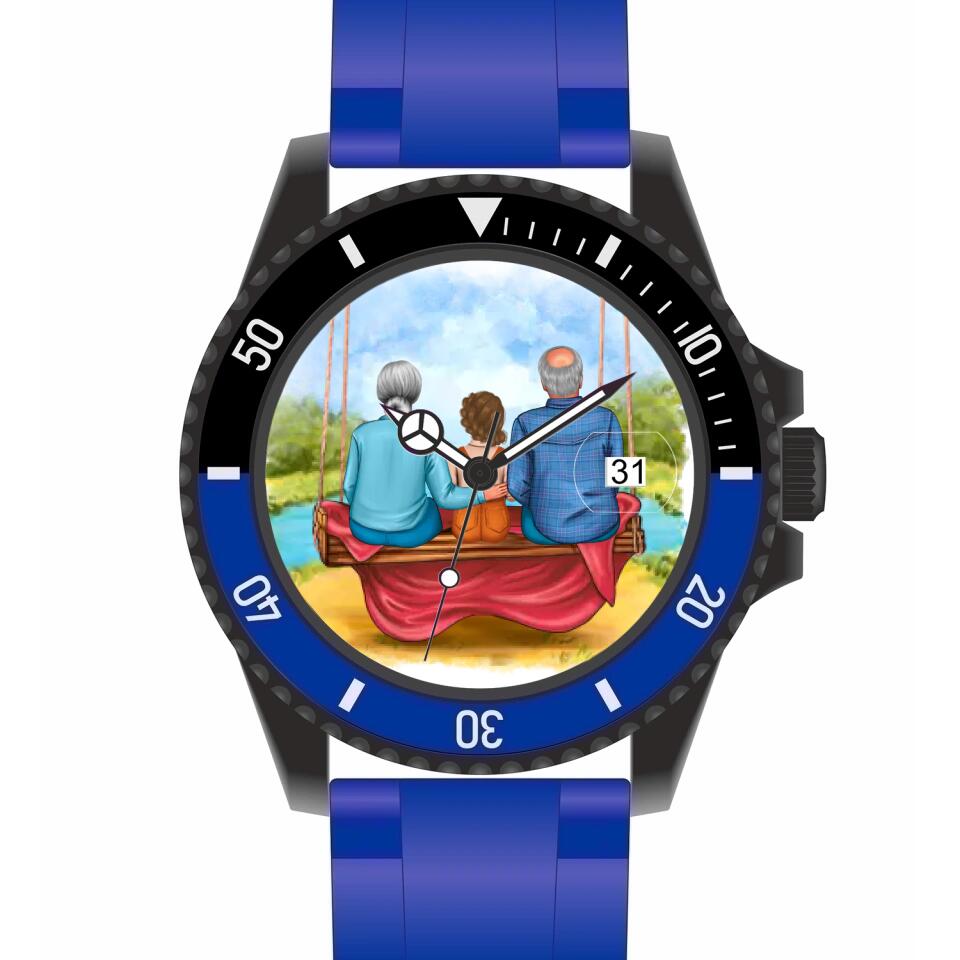 Oma & Opa mit Enkel auf Schaukel | Personalisierte Armbanduhr (Unterschiedliche Uhr-Modelle wählbar!)
