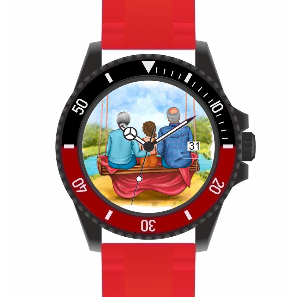 Oma & Opa mit Enkel auf Schaukel | Personalisierte Armbanduhr (Unterschiedliche Uhr-Modelle wählbar!)