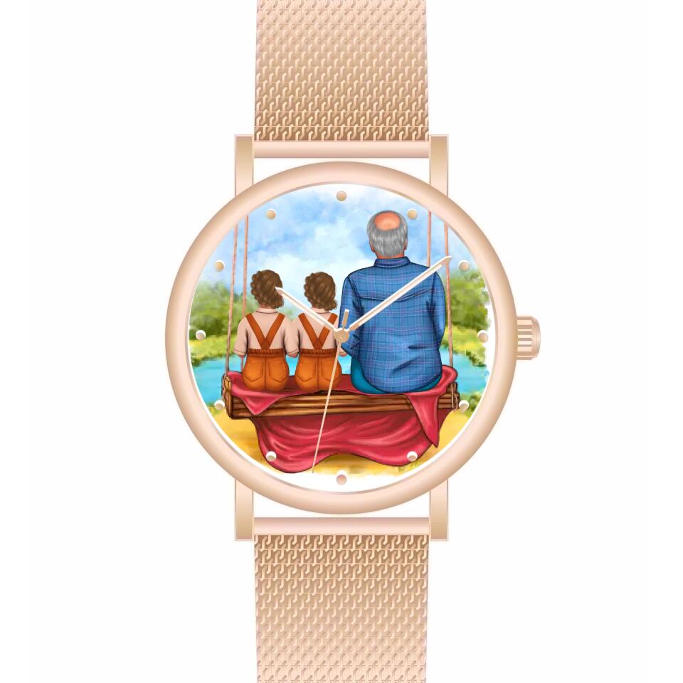Opa mit Enkelinnen | Personalisierte Armbanduhr (Unterschiedliche Uhr-Modelle wählbar!)