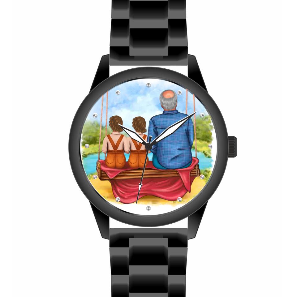 Opa mit Enkelinnen | Personalisierte Armbanduhr (Unterschiedliche Uhr-Modelle wählbar!)