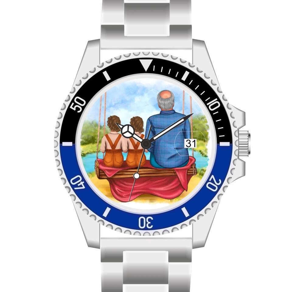 Opa mit Enkelinnen | Personalisierte Armbanduhr (Unterschiedliche Uhr-Modelle wählbar!)