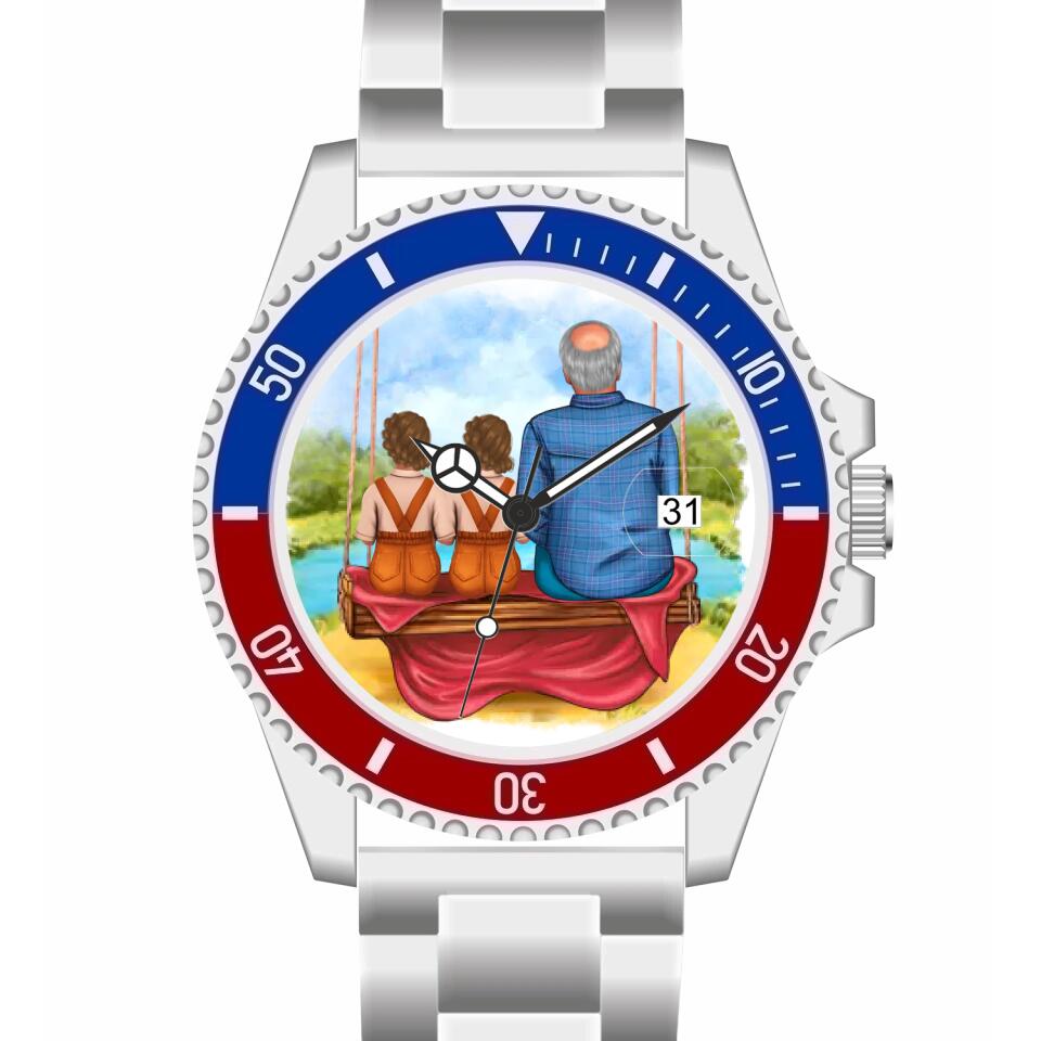 Opa mit Enkelinnen | Personalisierte Armbanduhr (Unterschiedliche Uhr-Modelle wählbar!)