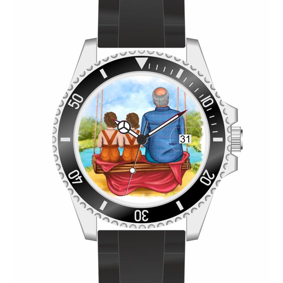Opa mit Enkelinnen | Personalisierte Armbanduhr (Unterschiedliche Uhr-Modelle wählbar!)