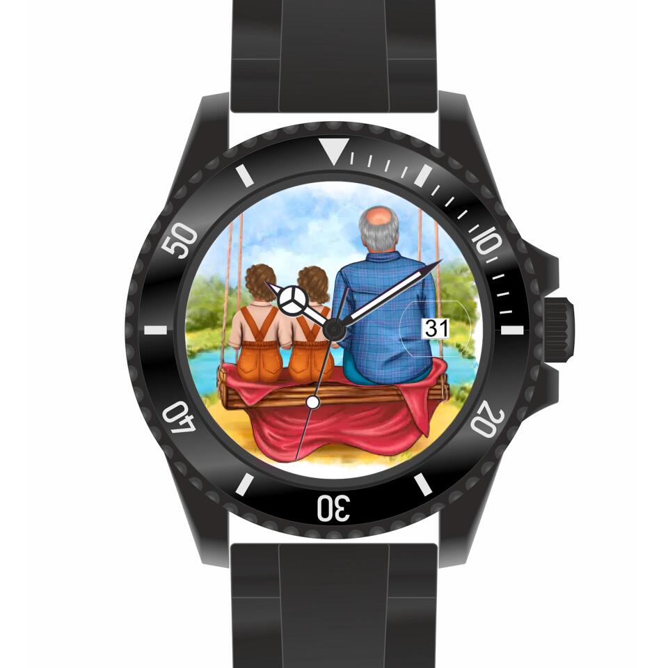 Opa mit Enkelinnen | Personalisierte Armbanduhr (Unterschiedliche Uhr-Modelle wählbar!)