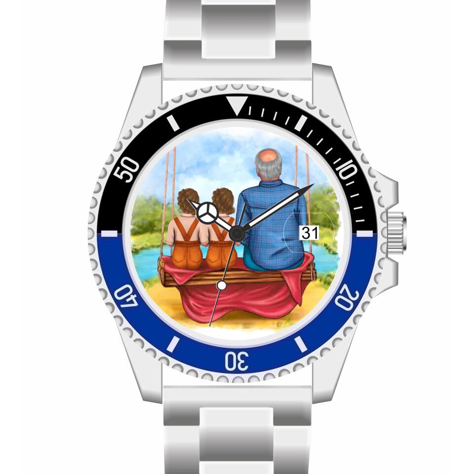 Opa mit Enkeln | Personalisierte Armbanduhr (Unterschiedliche Uhr-Modelle wählbar!)