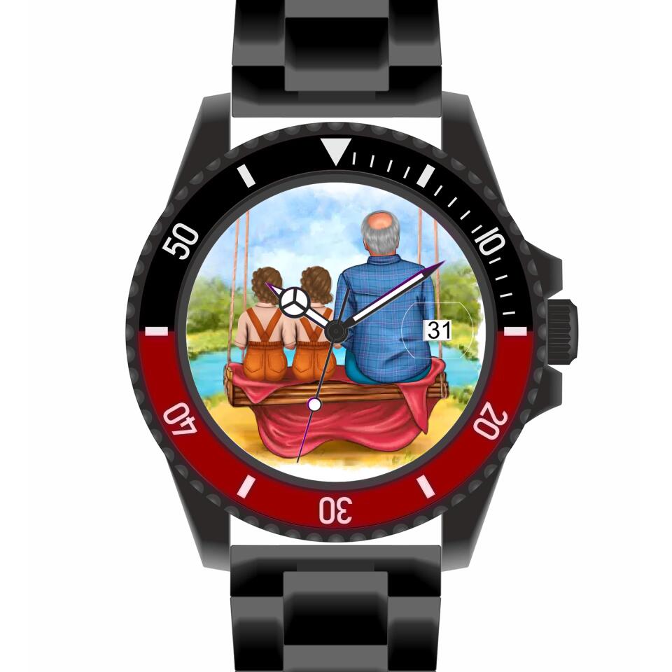 Opa mit Enkeln | Personalisierte Armbanduhr (Unterschiedliche Uhr-Modelle wählbar!)