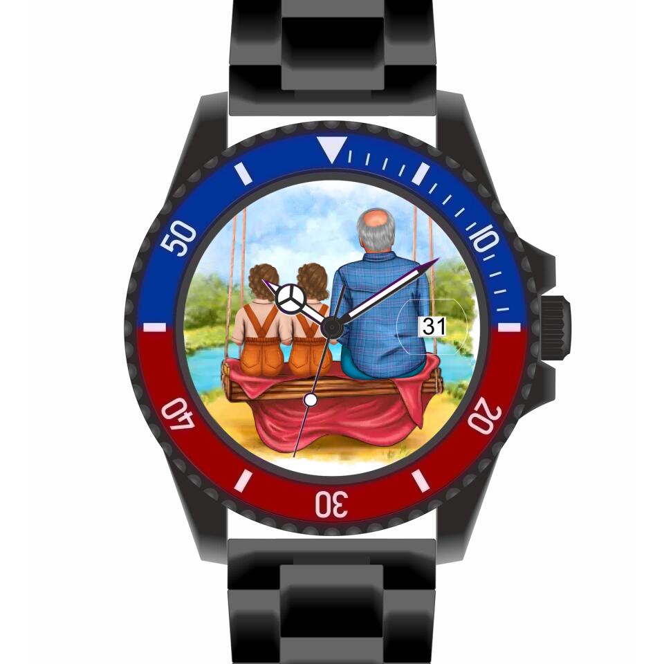 Opa mit Enkeln | Personalisierte Armbanduhr (Unterschiedliche Uhr-Modelle wählbar!)