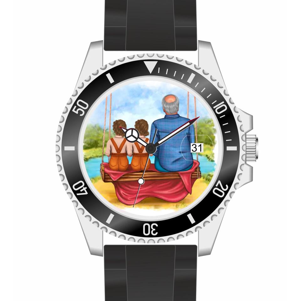 Opa mit Enkeln | Personalisierte Armbanduhr (Unterschiedliche Uhr-Modelle wählbar!)