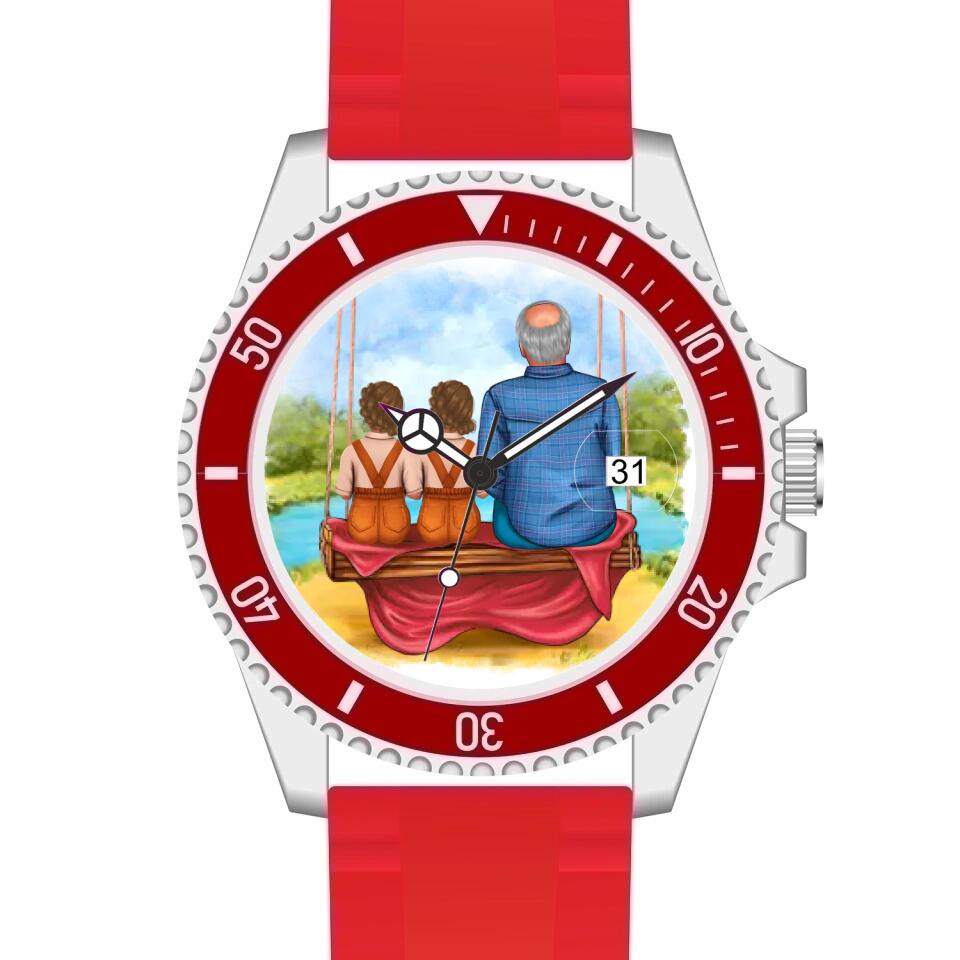 Opa mit Enkeln | Personalisierte Armbanduhr (Unterschiedliche Uhr-Modelle wählbar!)