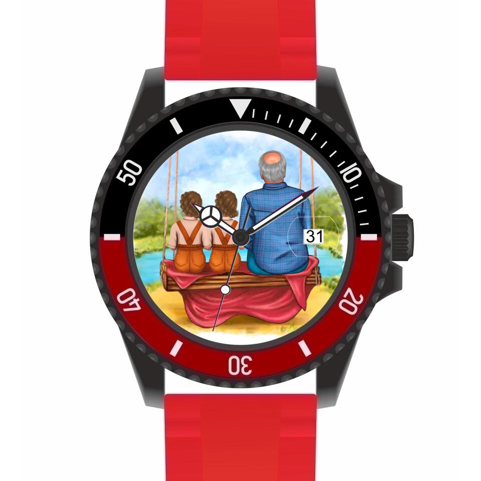 Opa mit Enkeln | Personalisierte Armbanduhr (Unterschiedliche Uhr-Modelle wählbar!)