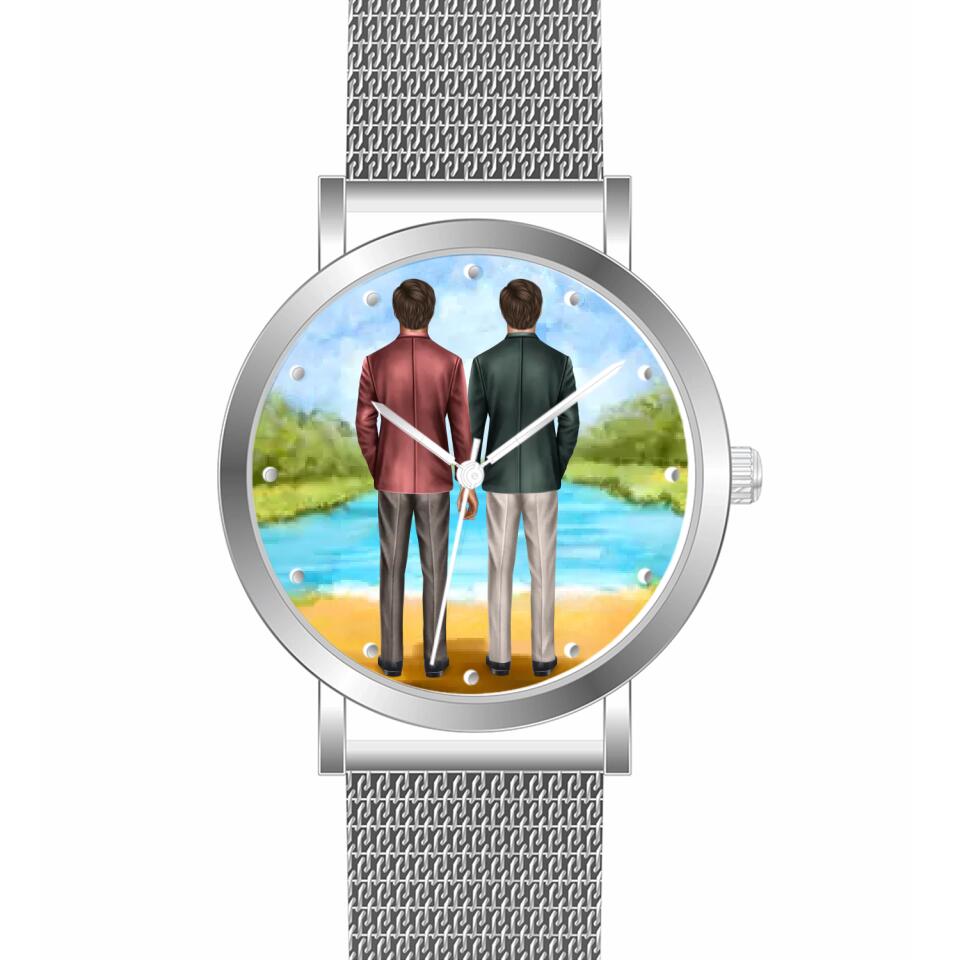 Btäutigam & Bräutigam Händchenhaltend | Personalisierte Armbanduhr (Unterschiedliche Uhr-Modelle wählbar!)