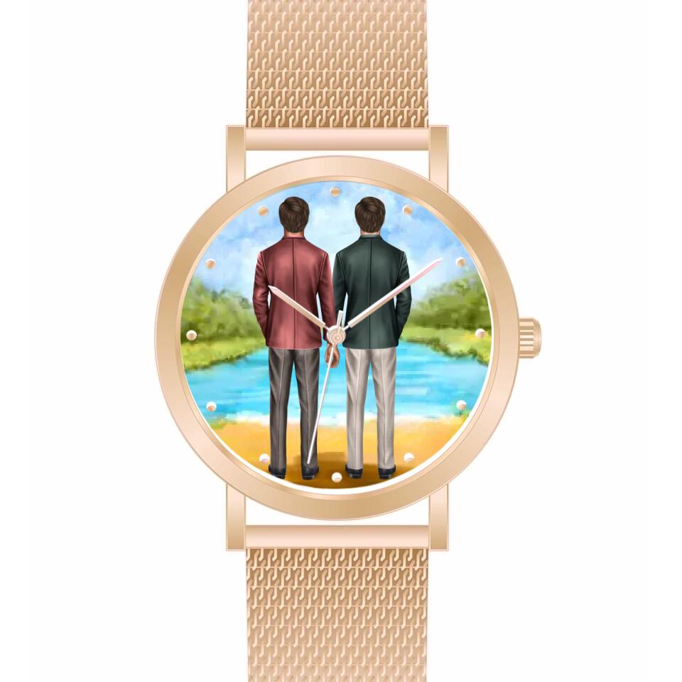 Btäutigam & Bräutigam Händchenhaltend | Personalisierte Armbanduhr (Unterschiedliche Uhr-Modelle wählbar!)