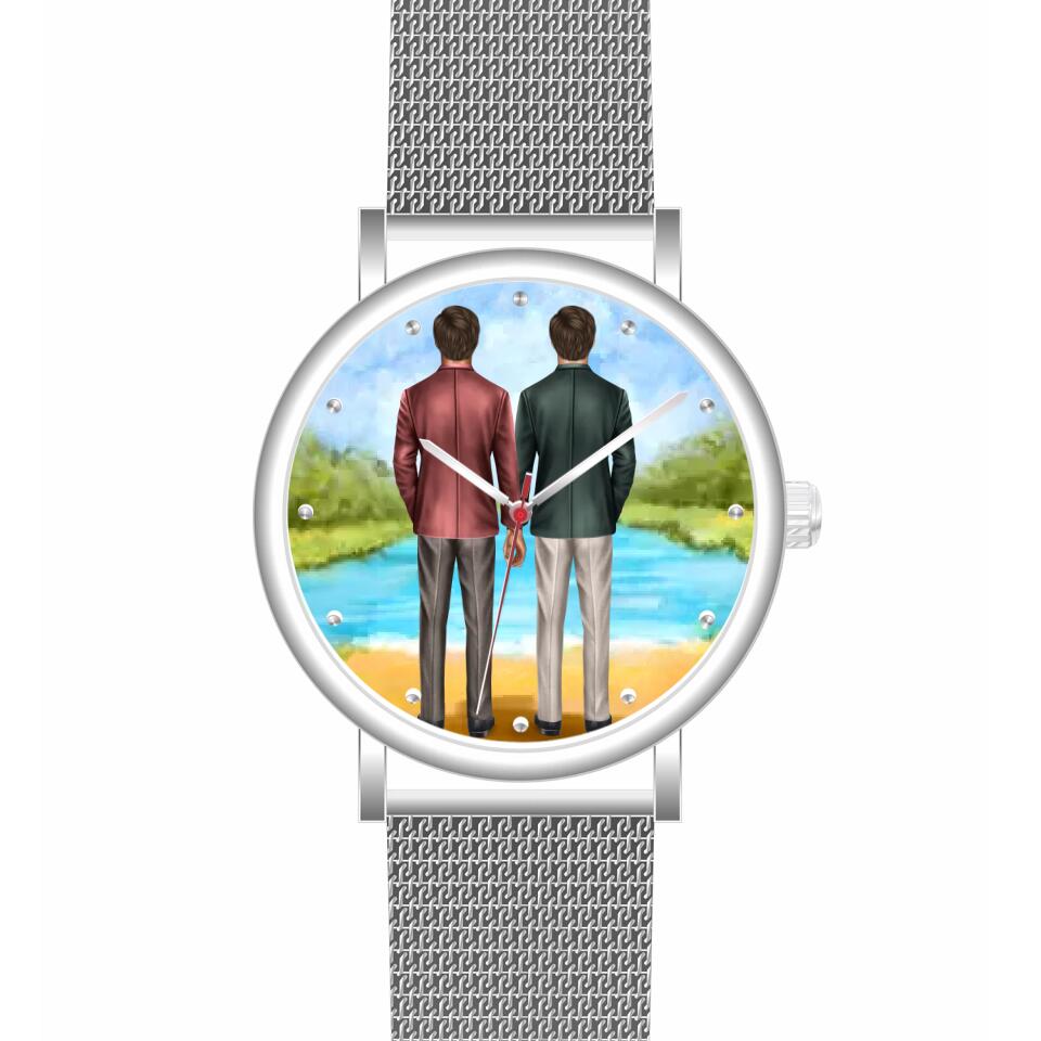 Btäutigam & Bräutigam Händchenhaltend | Personalisierte Armbanduhr (Unterschiedliche Uhr-Modelle wählbar!)