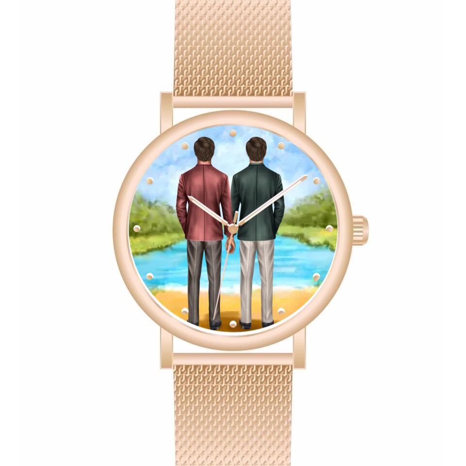 Btäutigam & Bräutigam Händchenhaltend | Personalisierte Armbanduhr (Unterschiedliche Uhr-Modelle wählbar!)