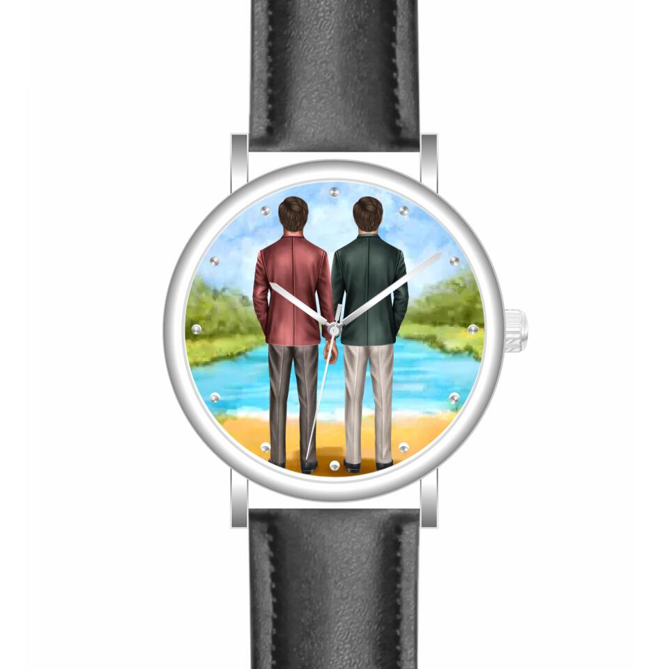 Btäutigam & Bräutigam Händchenhaltend | Personalisierte Armbanduhr (Unterschiedliche Uhr-Modelle wählbar!)