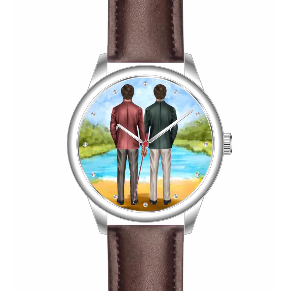 Btäutigam & Bräutigam Händchenhaltend | Personalisierte Armbanduhr (Unterschiedliche Uhr-Modelle wählbar!)