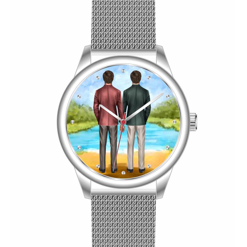 Btäutigam & Bräutigam Händchenhaltend | Personalisierte Armbanduhr (Unterschiedliche Uhr-Modelle wählbar!)