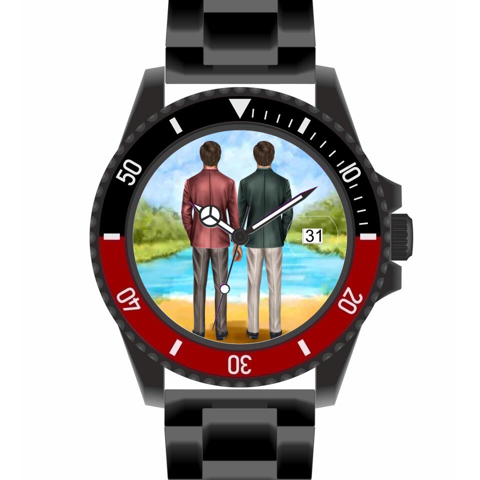 Btäutigam & Bräutigam Händchenhaltend | Personalisierte Armbanduhr (Unterschiedliche Uhr-Modelle wählbar!)