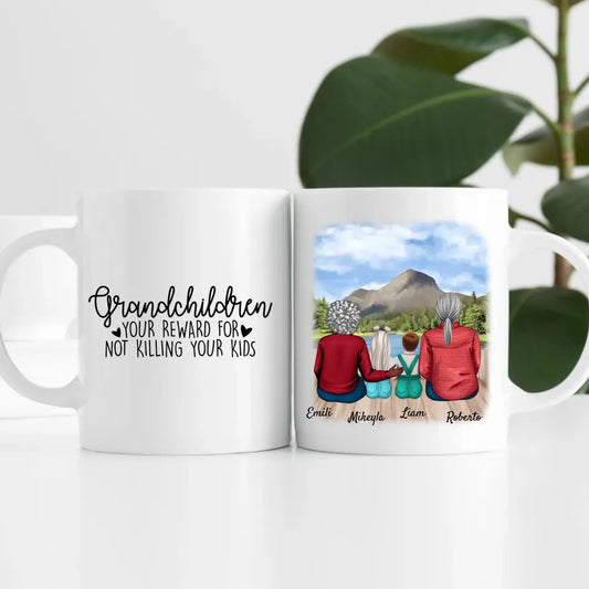 Oma & Opa mit Enkelin & Enkel | Personalisierte Tasse